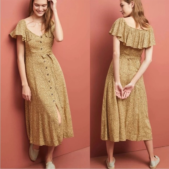 Anthropologie Dresses & Skirts - By Anthropologie Bolano leopard ruffle midi dress